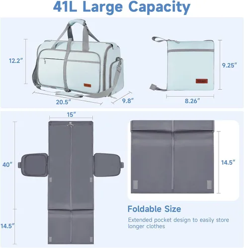 Miniatura 2 de Ytonet Bolsas de ropa plegables para viajes, bolsa de viaje convertible para deportes, Azul, Plegable