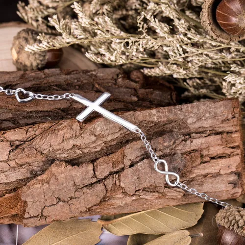 Miniatura 4 de BlingGem - Pulsera de plata esterlina 925, diseño de cruz, símbolo de buena fe, infinito clásico, religioso, multiuso, para mujer, adolescentes