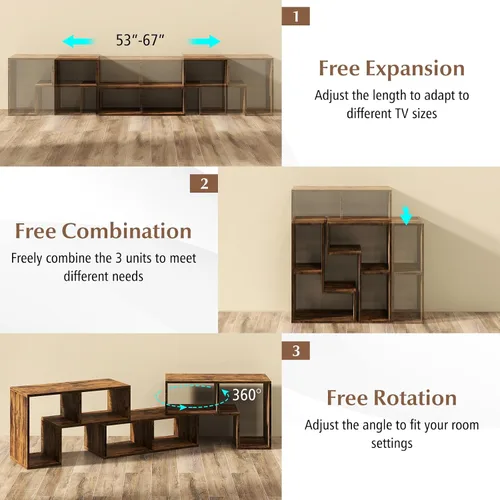 Miniatura 3 de Giantex Soporte de TV de combinación libre para dormitorio, centro de entretenimiento para TV de 50, 55, 60, 65 pulgadas, mesa consola multimedia