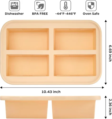 Miniatura 2 de Winrock Super Ice Cube Tray 1 taza x 4 porciones, molde grande de silicona para congelar con tapa, para sopa y comida, recipiente de almacenamiento