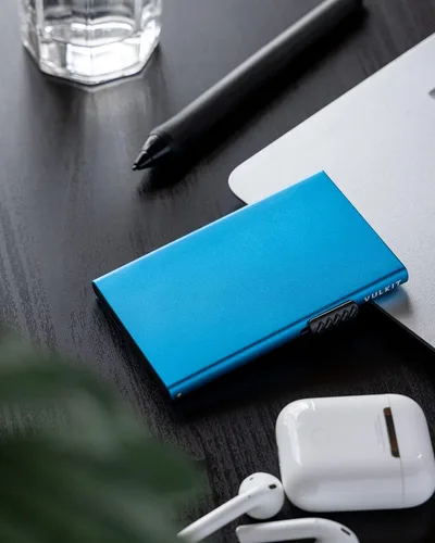 Miniatura 5 de VULKIT Tarjetero minimalista Pop Up Tarjetas RFID Protección Slim Metal Wallet, Azul, Minimalista