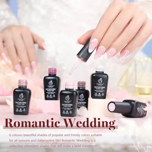 Miniatura 2 de Beetles - Juego de esmaltes de uñas de gel para boda, 6 colores, color nude, rosa, malva, blanco, con brillantina, para remojar con luz UV LED, arte