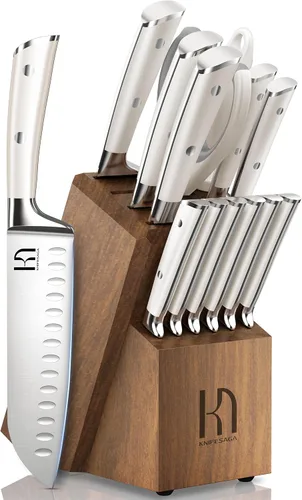 KnifeSaga Juego de cuchillos de cocina de alta calidad, acero inoxidable japonés de alto carbono, 15 piezas, juego de bloques de cuchillos ultra