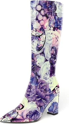 Miniatura 36 de AMBELIGHT Botas altas hasta la rodilla con cremallera y puntera puntiaguda para mujer, de patente sólida, tacón alto, 3.3 pulgadas