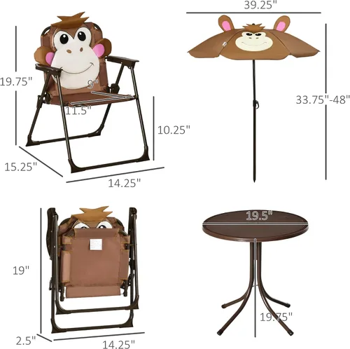 Miniatura 7 de Outsunny Juego de mesa y silla para niños, muebles de jardín plegables para exteriores, mesa de picnic para patio trasero, con sombrilla extraíble