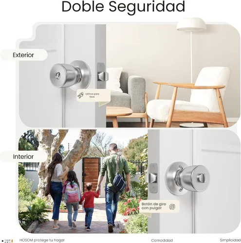 Miniatura 4 de HOSOM Pomo de puerta con cerradura y llave, perilla de entrada con llave, cerradura exterior e interior para puerta delantera, área comercial