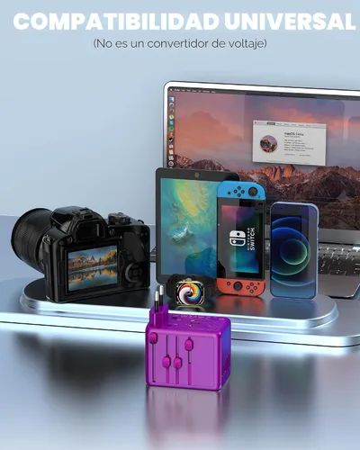 Miniatura 7 de Adaptador de viaje universal con 3 puertos USB-C + 2 puertos USB-A de carga rápida de 30 W, salida de CA de 2500 W, adaptador de corriente 3 USB