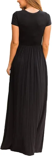 Miniatura 2 de DEARCASE Vestido largo para mujer, manga corta, casual, de verano, holgado, liso, cómodo, con bolsillos