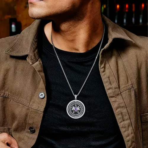 Miniatura 3 de Collar de diosa de triple luna de plata de ley 925 nudo celta pentagrama pentagrama colgante de pentáculo agano wiccano magia giratorio amuleto