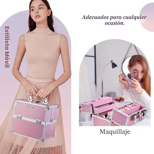 Miniatura 7 de Frenessa Estuche de Maquillaje Caja de Maquillaje Organizador de Cosméticos Estuche Portátil de Artista de Maquillaje Estuche de Viaje Caja