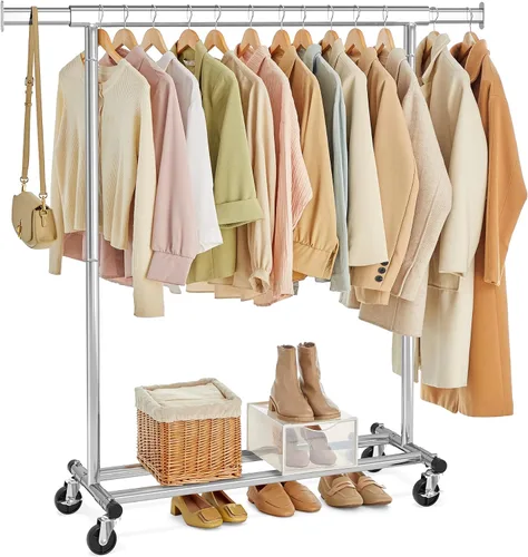 Miniatura 7 de SONGMICS Perchero con ruedas, perchero resistente para colgar ropa, portátil, 17.7 x (36.2-52) x 63.6 pulgadas, con riel extensible, capacidad