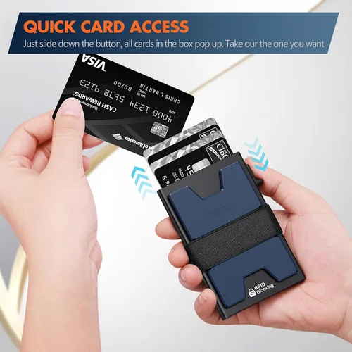Miniatura 33 de AUTLEY Portatarjetas delgado, billetera minimalista desplegable para hombres, con bloqueo RFID y banda para efectivo (negro)