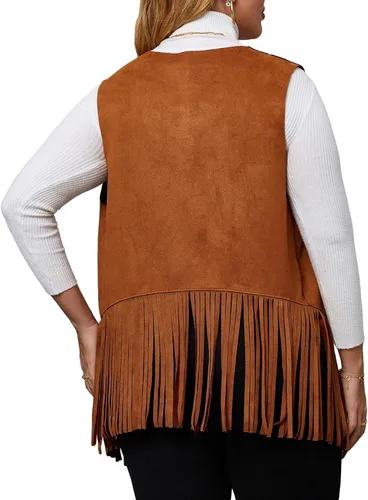 Miniatura 2 de Floerns Chaleco de mujer con franjas frontales abiertas, sin mangas, corte láser, talla grande
