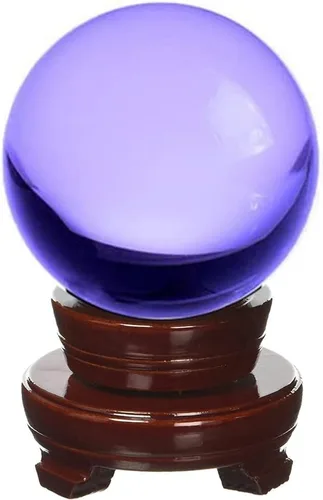 Amlong Crystal Esfera de adivinación de meditación Feng Shui, bola de cristal, bola decorativa con soporte de madera y caja de regalo, morado, 3.1