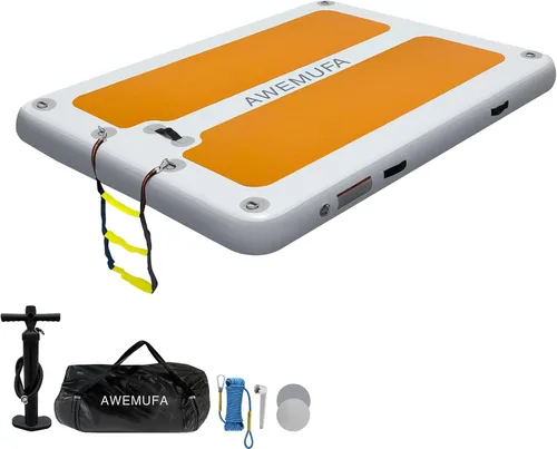 Miniatura 7 de AWEMUFA Muelle flotante inflable con rampa de 5 pies/6 pies/8 pies/10 pies, plataforma flotante flotante, tapete flotante de isla flotante, flotador