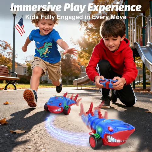 Miniatura 6 de Laradola Coche de juguete RC Shark para niños: vehículo de control remoto de 2.4 GHz con luces LED, giros de 360° y acción todo terreno – Perfecto