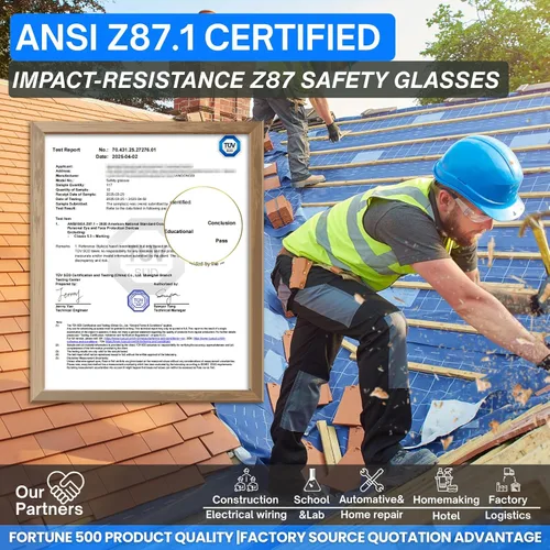 Miniatura 2 de Paquete de 12 lentes de seguridad transparentes para hombres y mujeres – Certificado ANSI Z87.1, 12 tapones de silicona para los oídos (NRR 25 dB)
