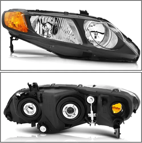 Miniatura 7 de Conjunto de faros delanteros para Honda Civic Sedan 4 puertas 2006-2011 carcasa negra reflector ámbar lente transparente conductor y pasajero lado