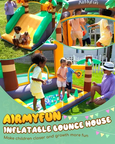 Miniatura 3 de AirMyFun Casa Inflable de Rebote de Dinosaurio para Niños de 3-8 con Soplador – Castillo Inflable Grande con Tobogán, Castillo de Salto para Niños