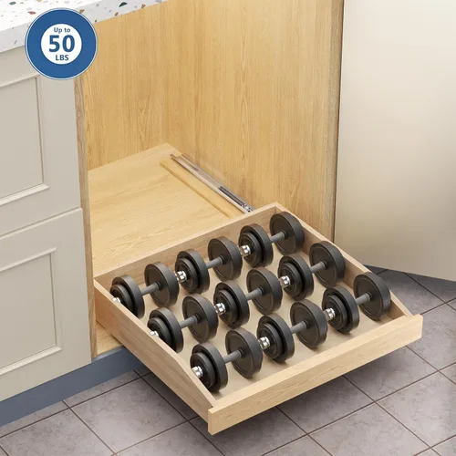 Miniatura 7 de LOVMOR Organizador de gabinete extraíble de 13.5 pulgadas de ancho x 21 pulgadas de profundidad, estantes extraíbles para gabinete con cierre suave