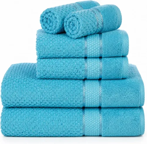 Miniatura 9 de Ample Decor Juego de toallas de baño 100% algodón, 6 piezas, suaves y absorbentes, de secado rápido, juego de toallas de baño