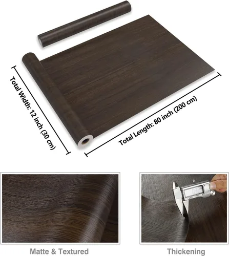 Miniatura 8 de CRE8TIVE Papel adhesivo de madera marrón oscuro, aspecto de madera envejecida, papel tapiz para despegar y pegar, papel adhesivo marrón impermeable