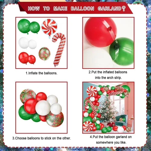 Miniatura 5 de Kit de arco de guirnalda de globos de Navidad de 153 piezas de AIBIIN, globos de fiesta de Navidad, decoraciones de globos blancos, rojos y verdes