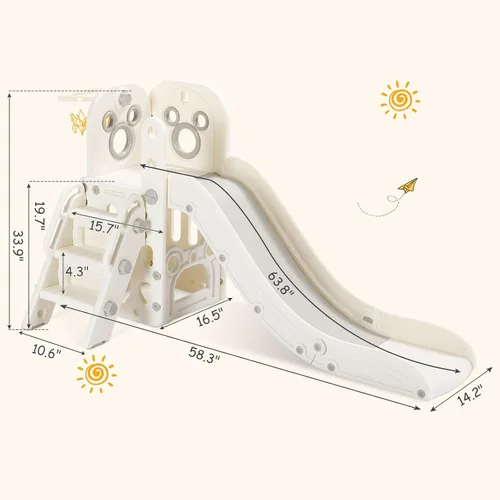 Miniatura 2 de MAMIZO Tobogán 6 en 1 para niños pequeños, tobogán extra largo para niños, juego de escalada para interiores y exteriores, con aro de baloncesto