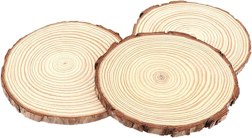 Miniatura 4 de 100 piezas de rebanadas de madera natural de 3.5 a 4 pulgadas, rebanadas de madera sin terminar de 0.4 pulgadas de grosor, posavasos de madera