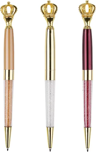 Miniatura 8 de YOUMI Bolígrafo de 3 bolígrafos de metal de cristal con corona, bonito bolígrafo brillante, bolígrafos de cristal personalizados, tinta negra