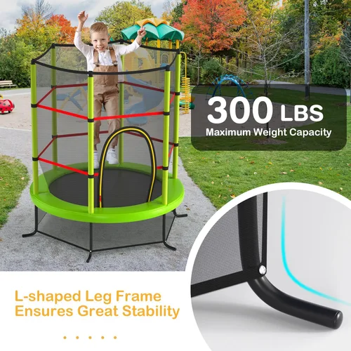 Miniatura 5 de GYMAX Trampolín de 55 pulgadas para niños, trampolín aprobado por ASTM con red de seguridad completa y cremallera lateral doble, mini trampolín