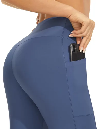 Miniatura 3 de AFITNE Pantalones de yoga capri de longitud completa para mujer, con bolsillos, cintura alta, acampanados, para entrenamiento, pantalones de trabajo