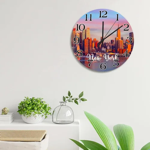 Miniatura 3 de Reloj de pared con paisaje urbano de Nueva York, Estados Unidos, reloj de pared grande de viaje, funciona con pilas, 9 pulgadas, silencioso