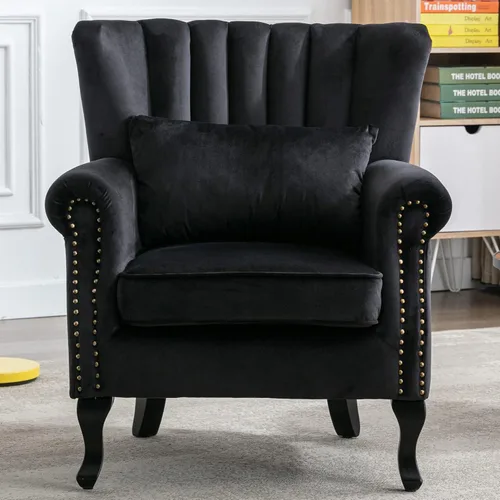 Miniatura 12 de Silla decorativa moderna de mediados de siglo, sillón tapizado, cómodo sofá individual de tela de terciopelo con respaldo forrado para espacios Rosa