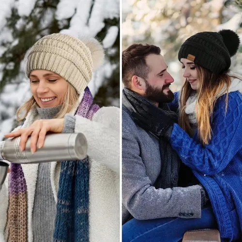 Miniatura 7 de Beanies Women with Pom, Winter Hats for Women with Thick Warm Fleece Lining Cold Weather, Beanie Hats for Women Knit Slouchy
