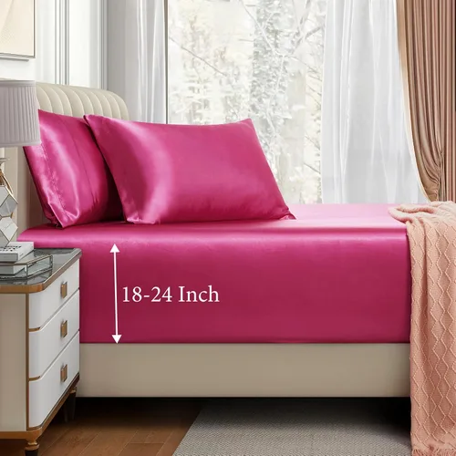 Miniatura 15 de VACVELT Juego de sábanas bajeras de satén de 3 piezas con bolsillos extra profundos para cama matrimonial, sábana bajera color gris que se ajusta a
