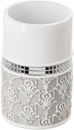 Miniatura 16 de Creative Scents Juego completo de accesorios de baño de damasco de espejo, juego de baño decorativo de 4 piezas blanco y gris incluye: dispensador