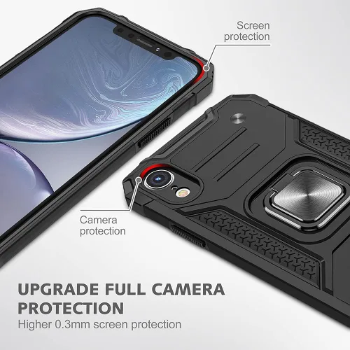 Miniatura 3 de HNHYGETE Funda para iPhone XR con protector de pantalla: (resistente) grado militar giratorio de 360° con función atril a prueba de golpes