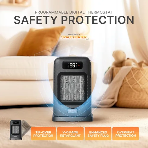 Miniatura 3 de MORENTO Calentador de espacio, calentadores de espacio portátiles para uso en interiores, control automático de temperatura, calentador eléctrico