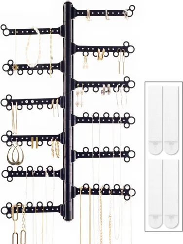 Miniatura 10 de All Hung Up Organizador de joyas de pared de 6 niveles y 6 pulgadas, tiras Command incluidas para colgar fácilmente, organizador de aretes de 120