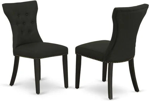 East West Furniture GAP1T24 Gallatin Parsons - Juego de 2 sillas de comedor tapizadas de tela de lino negro, con botones copetudos, color negro
