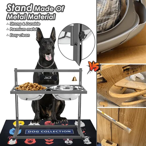 Miniatura 4 de SHAINFUN Soporte de metal con cuencos elevados para perros grandes y extra grandes, altura ajustable con dos cuencos de acero inoxidable de 101.4