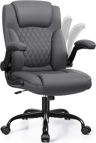 Miniatura 9 de Silla de cuero PU con soporte ergonómico lumbar, gira 360°, pequeña, ruedas, reposabrazos ajustables, para gente chaparra, para escritorio, Marrón