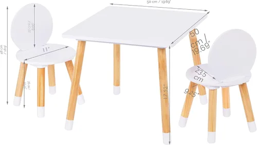 Miniatura 10 de UTEX Juego de mesa para niños con 2 sillas para niños pequeños, niños, niñas, juego de mesa y sillas para niños de 3 piezas, color blanco
