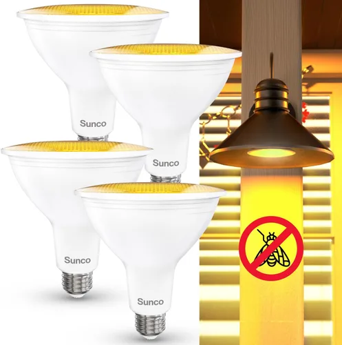 Sunco - Bombilla LED amarilla para exteriores PAR38 repelente de insectos para porche, patio trasero, exterior, 13 W = 90 W, brillo ámbar de 2000 K,