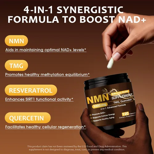 Miniatura 3 de Suplemento NMN 1000mg - Suplemento NMN 1000 mg orgánico puro, alternativa NMNH, suplemento de resveratrol, suplemento NAD+, TMG y quercetina