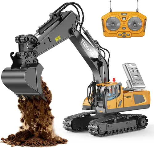 Miniatura 9 de Bulldozer de juguete RC con hoja de metal, luz y sonido, 9CH 2.4GHz control remoto camión de construcción, tractor topador juguetes para niños de 3
