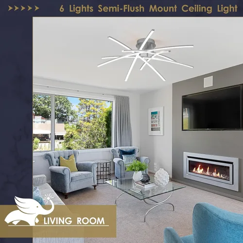 Miniatura 4 de Lámpara de Techo Semiempotrada, Candelabro LED Regulable de 32.8" Luminaria de Techo Moderna Regulable con Control Remoto de 6 Luces para Sala