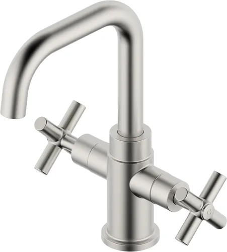 Miniatura 6 de Moderno grifo de lavabo de baño dorado cepillado, 4 pulgadas de un solo agujero o centro de 3 agujeros, mango cruzado de 2 asas, boquilla giratoria
