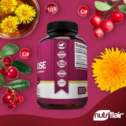 Miniatura 5 de NutriFlair D-Manosa 120 Cápsulas, 1500mg - con Extracto de Arándano y Diente de León - Apoyo Natural para la Salud del Tracto Urinario UTI - El